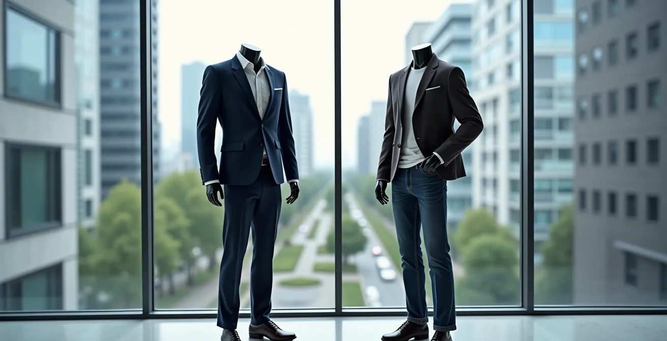 Visueller Vergleich zwischen Business Casual und Smart Casual Outfits