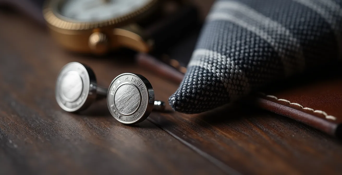 Makroaufnahme eleganter Herrenaccessoires mit sichtbaren Texturen