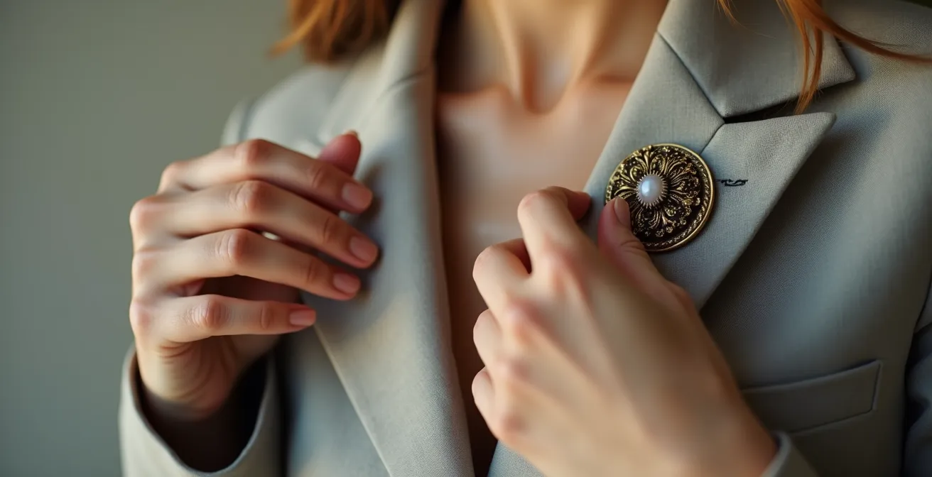 Feines Erbstück-Accessoire elegant kombiniert mit modernen, minimalistischen Kleidungsstücken