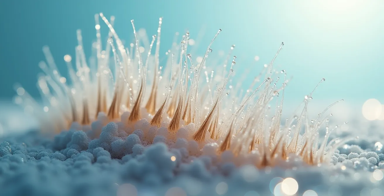 Mikroskopische Ansicht der Haarschuppenschicht bei Feuchtigkeit