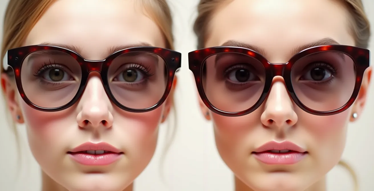 Eine visuelle Vergleichstabelle, die verschiedene Gesichtsformen (oval, rund, eckig, herzförmig) mit ihren idealen Sonnenbrillenmodellen zeigt.