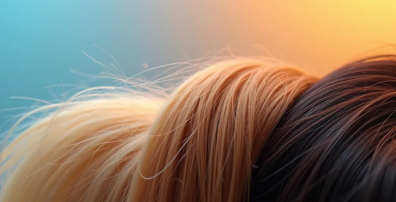 Temperatur-Matrix für verschiedene Haartypen beim Styling, die den Zusammenhang zwischen Haarstruktur und Hitzebeständigkeit zeigt.