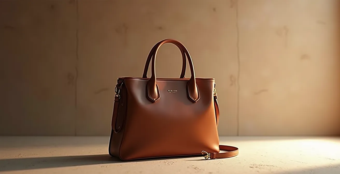 Eine ikonische schwarze Kalbsleder-Handtasche mit minimalistischem Design, perfekte Komposition, professionelle Fotografie