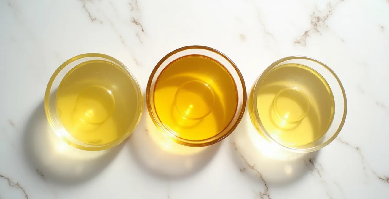 Makroaufnahme verschiedener Haaröle mit unterschiedlichen Texturen für verschiedene Haartypen