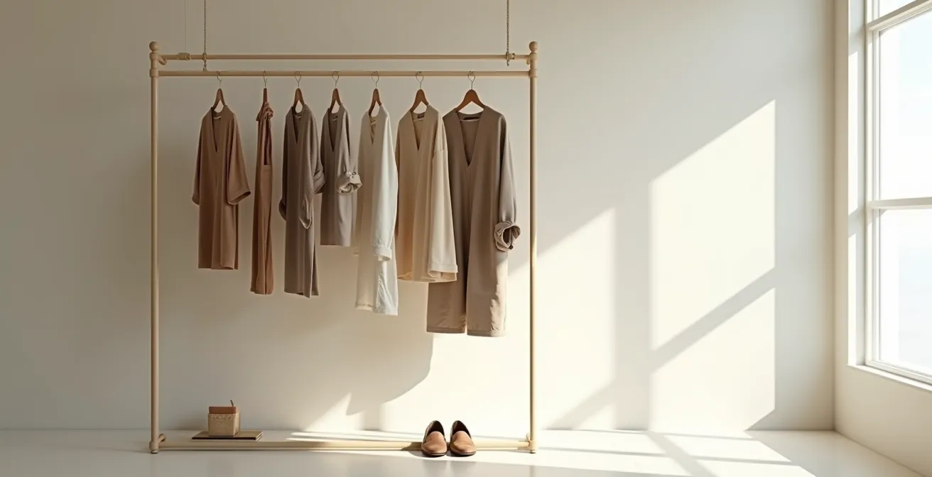 Eine minimalistische, sorgfältig ausgewählte Garderobe als Symbol für bewusste und authentische Lebensentscheidungen.