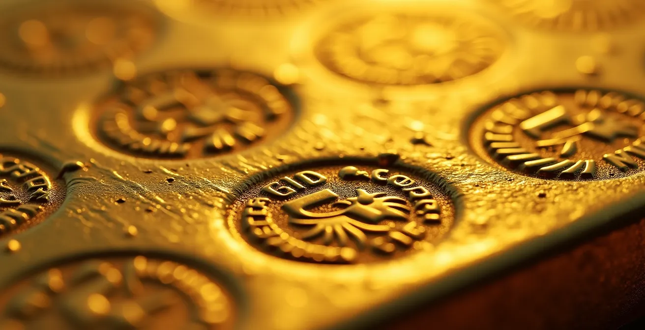 Makroaufnahme einer authentischen deutschen Meisterpunze auf Gold