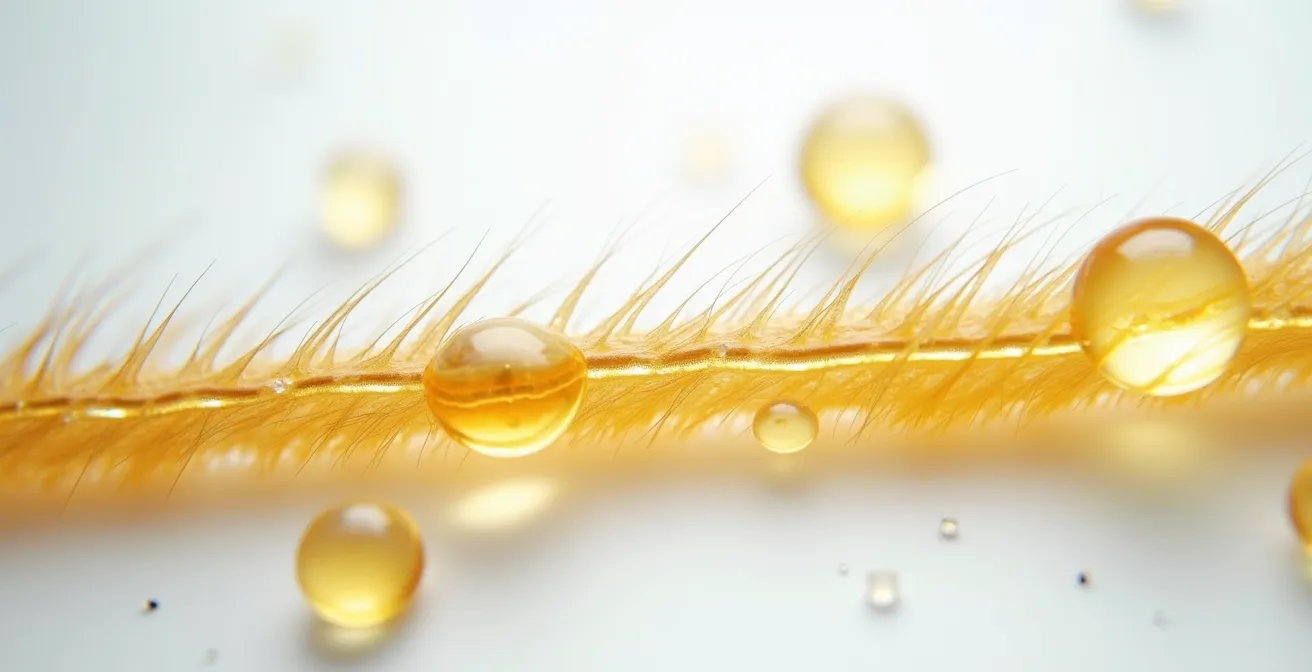 Mikroskopische Darstellung wie Öl gespaltene Haarfasern temporär zusammenhält