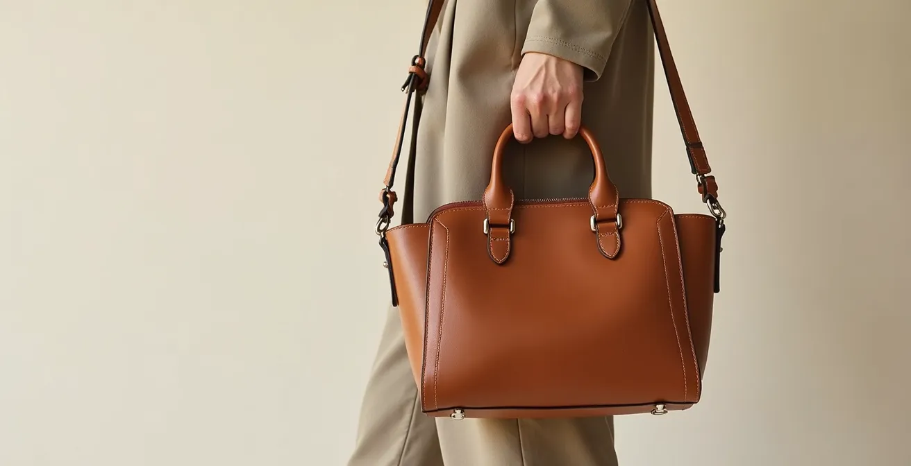 Stilvolle Dame mit hochwertiger Ledertasche als zentrales Accessoire