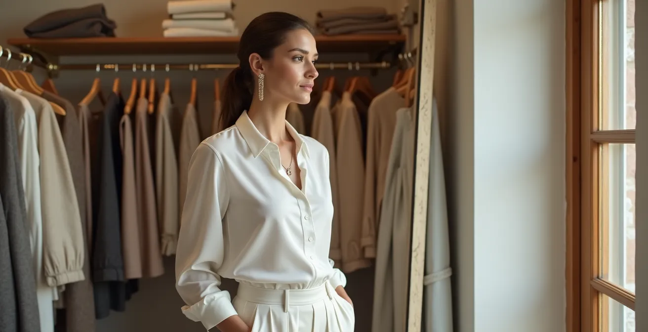 Moderne Frau in stilvollem Outfit, die bewusst Trends kombiniert