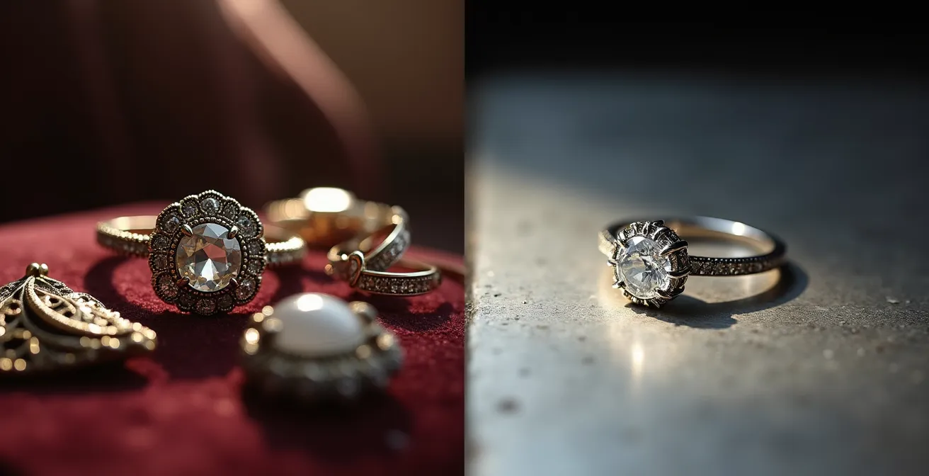 Eleganter moderner Ring mit antikem Diamanten in minimalistischer Fassung