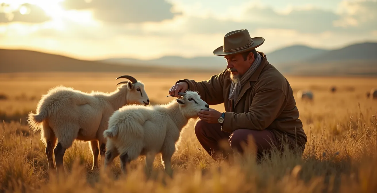 Kaschmirziegen in der mongolischen Steppe mit Fokus auf nachhaltige Weidewirtschaft