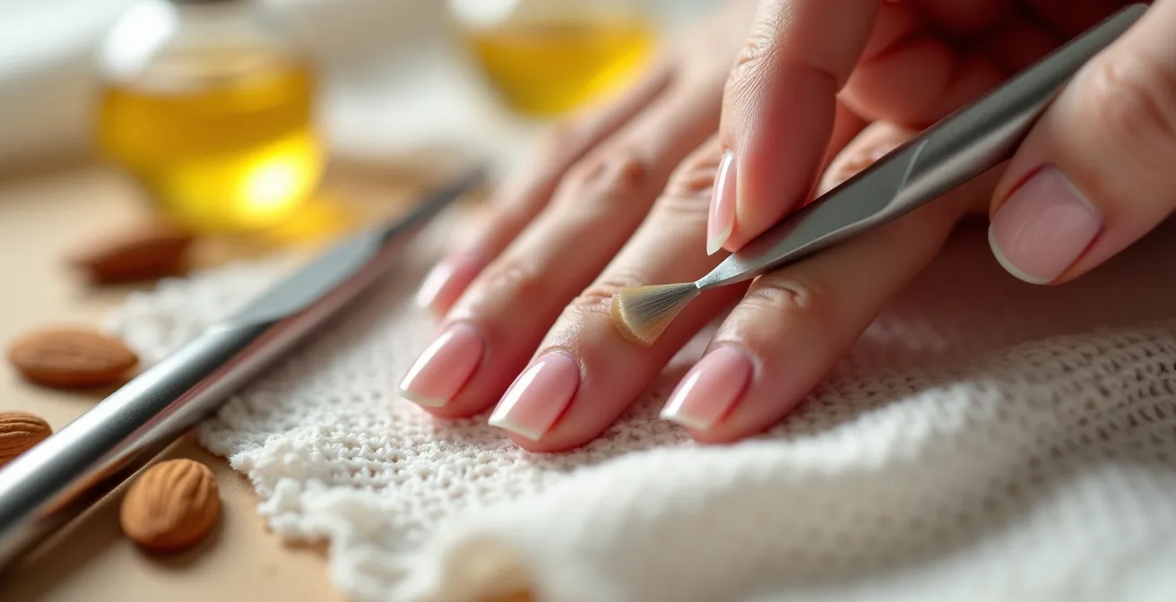Professionelle Nagelvorbereitung mit natürlichen Pflegeprodukten und Werkzeugen
