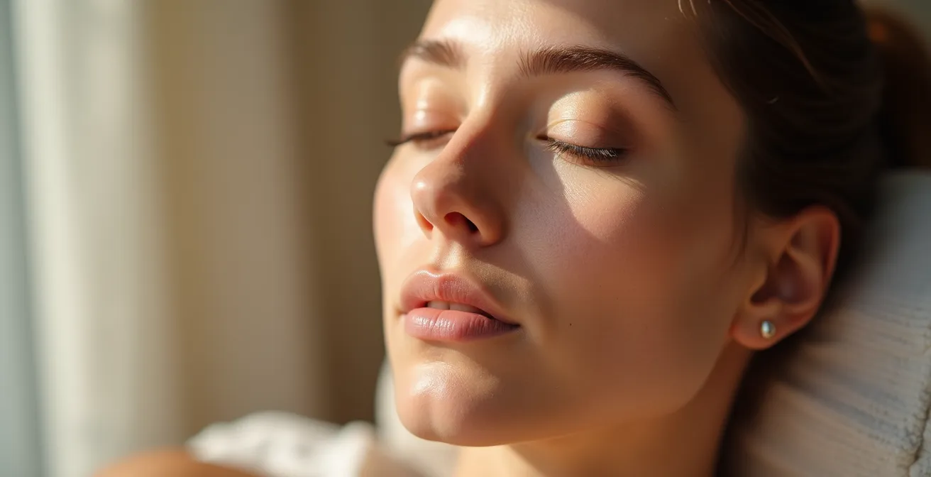 Detailaufnahme der Gesichtsmuskulatur-Entspannung bei progressiver Muskelrelaxation