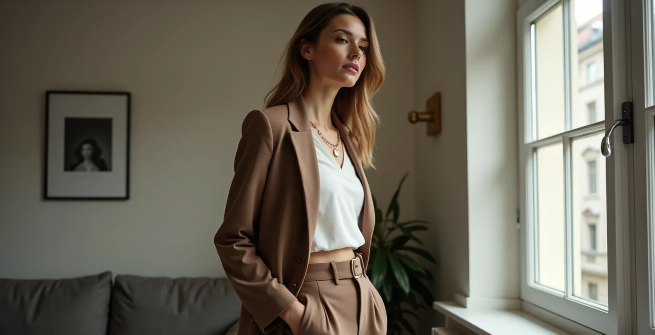 Person in perfekt proportionierten Outfit mit 1/3 zu 2/3 Aufteilung zwischen Ober- und Unterteil