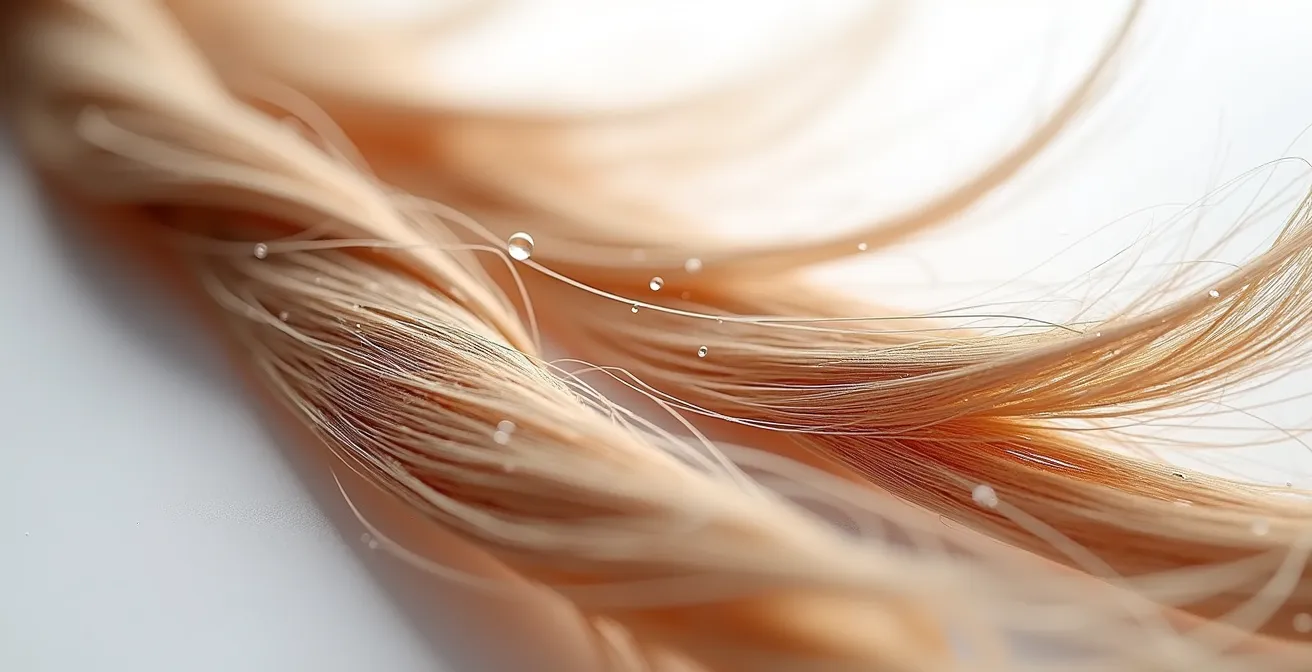 Mikroskopische Ansicht der Haarstruktur mit Proteinablagerungen