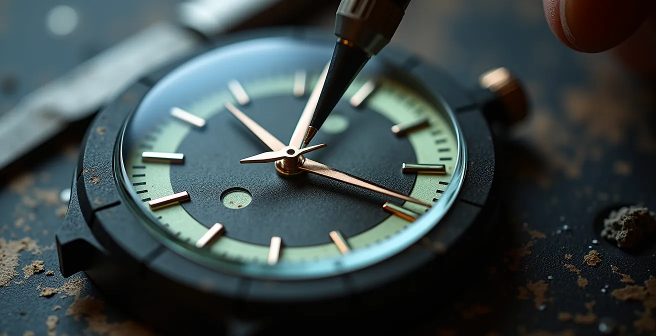 Makroaufnahme einer Rolex-Uhr unter Lupenvergrößerung zur Echtheitsprüfung