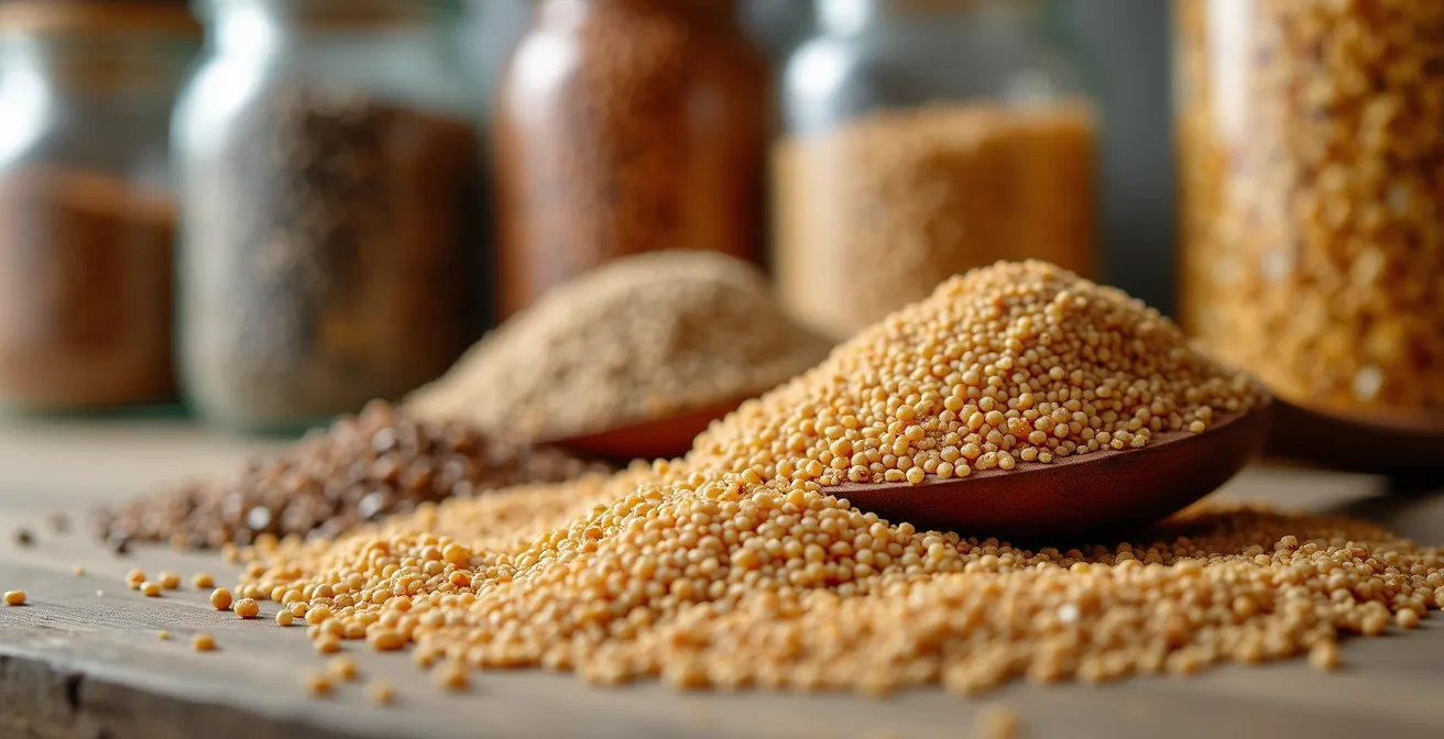 Nahaufnahme von frischen Zutaten und Vorratsgläsern in einer deutschen Küche