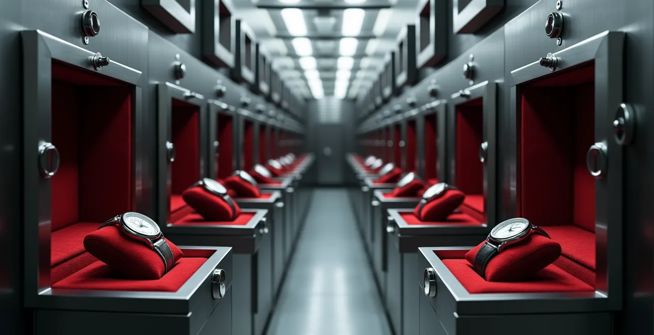 Elegante Schweizer Luxusuhren in einem deutschen Bankschließfach als Wertanlage