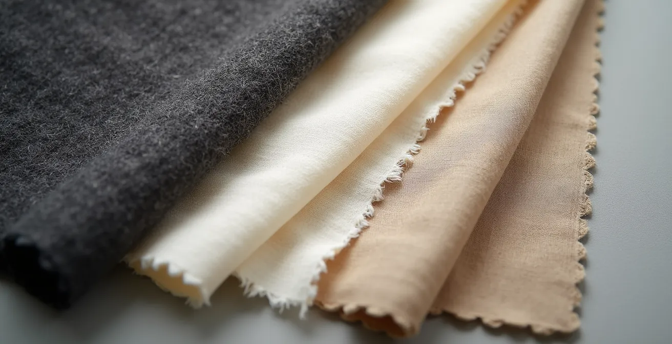 Makrofotografie verschiedener hochwertiger Stoffe (Wolle, Seide, Leinen) mit feinsten texturalen Details und Oberflächen
