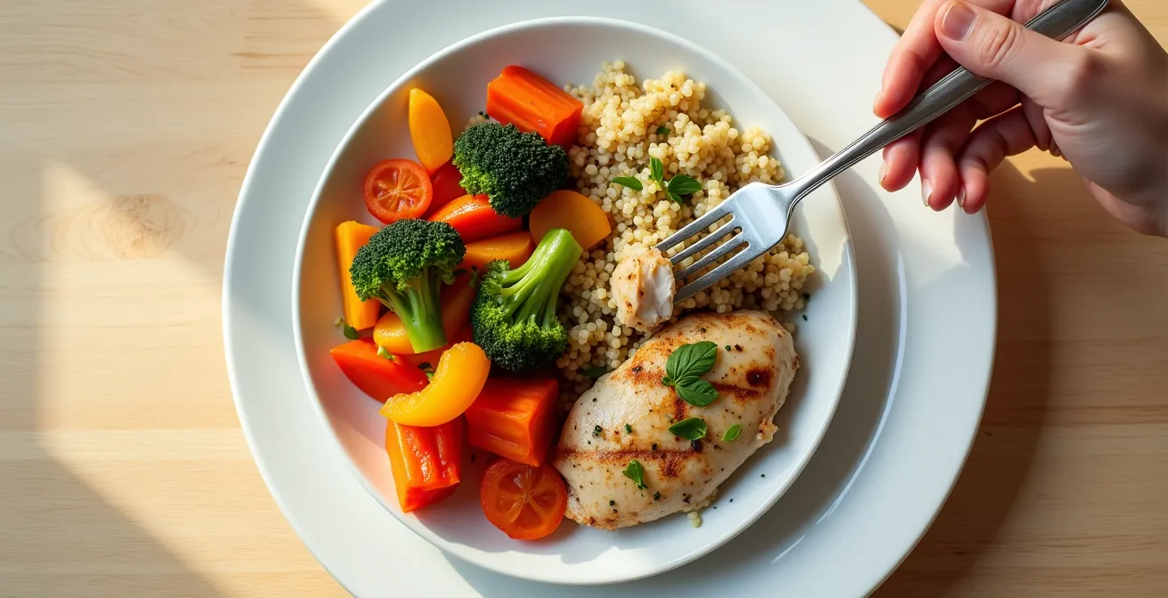 Visuelles Tellermodell mit 50% Gemüse, 25% Protein und 25% Kohlenhydraten