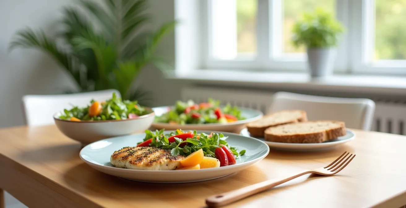 Ausgewogene deutsche Mahlzeit mit optimaler Nährstoffverteilung