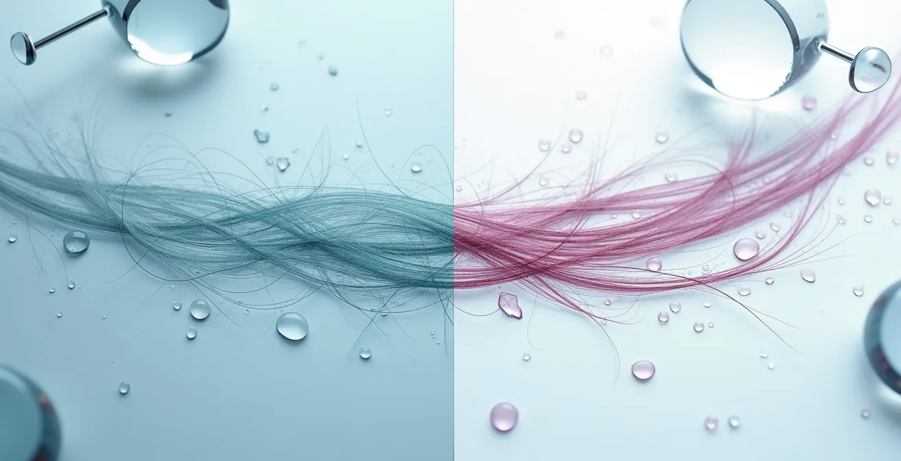 Mikroskopische Darstellung verschiedener Silikontypen auf der Haarstruktur